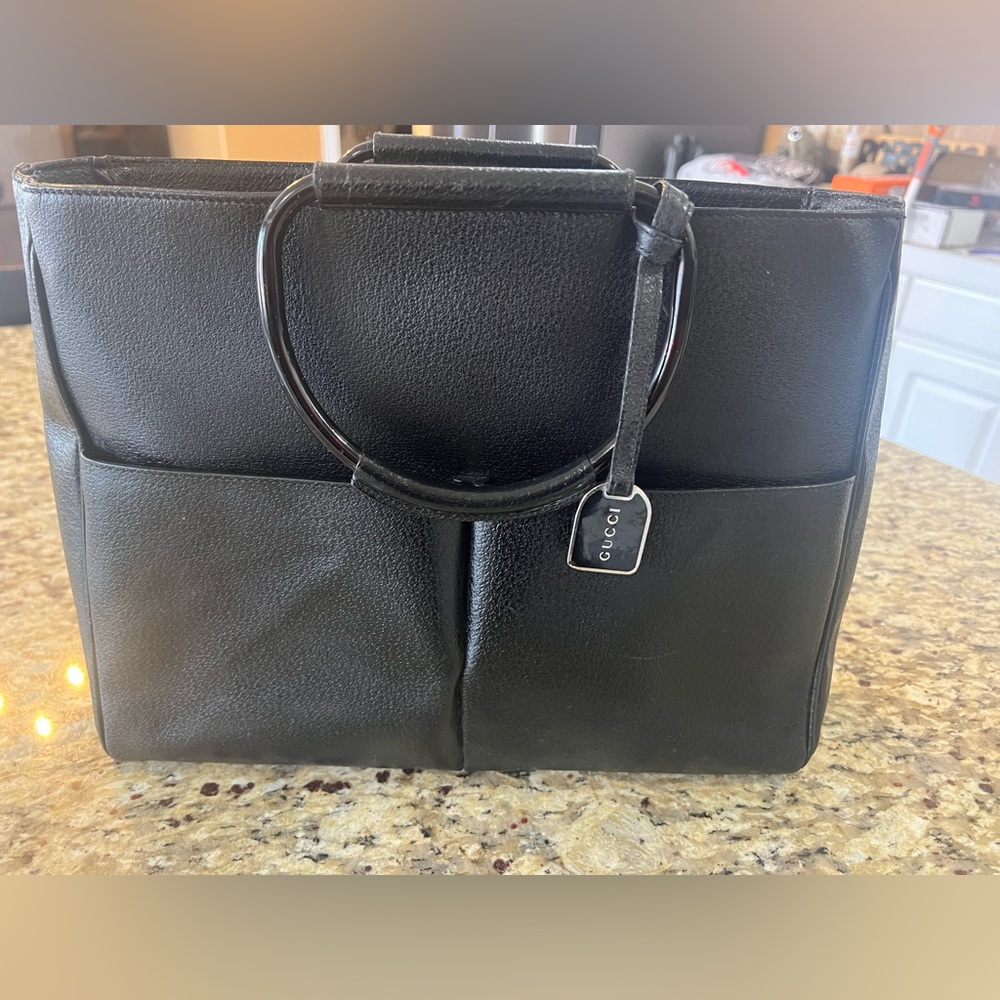 Vintage GUCCI pocket Tote bag Leather Black #00237541313
